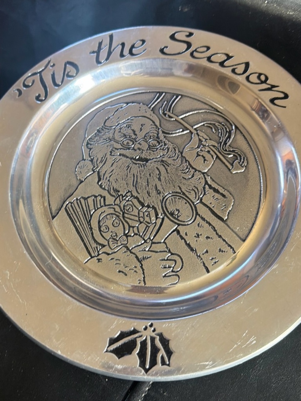 'Tis the Season Silver Santa Decorative Holiday Plate